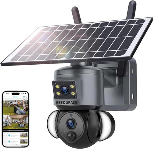 4G WIFI Solar Security Camera Wireless Outdoor, 4K 6MP Dual Lens Solar Camera